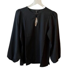 J Crew Puff-sleeve‎ satin-back crepe top black Tall Small NWT